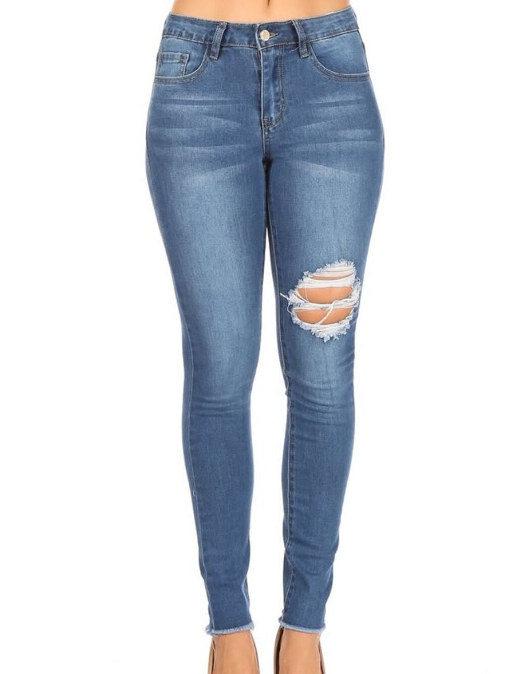NWT Denim Couture SK1069 Distressed Skinny Jeans Stretch Raw Hem Denim